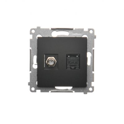 Simon 54 Gniazdo antenowe typu F + RJ45 kat.6 czarny DASFRJ45.01/49 KONTAKT (DASFRJ45.01/49)