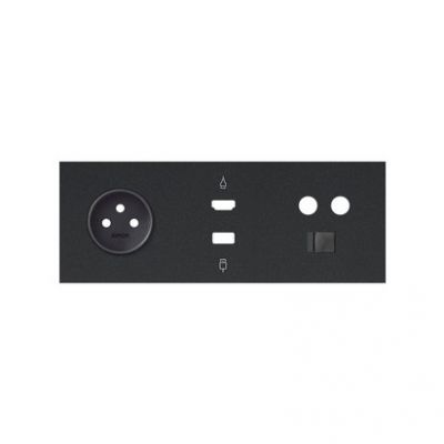 Simon 100 Panel 3-krotny: 1 gniazdo + 1 HDMI + 1 USB + 1 TV + 1 RJ45 czarny mat 10020317-238 KONTAKT (10020317-238)