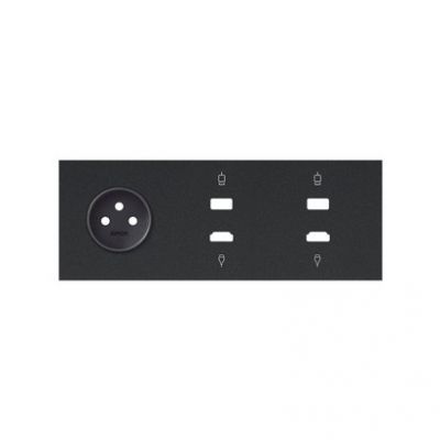 Simon 100 Panel 3-krotny: 1 gniazdo + 1 HDMI + 1 USB + 1 HDMI + 1 USB czarny mat 10020318-238 KONTAKT (10020318-238)