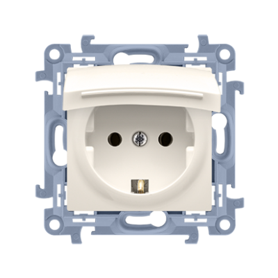 Simon 10 Gniazdo wtyczkowe Schuko do wersji IP44 z uszczelką z przesłonami klapka w kolorze pokrywy 16A 250V zaciski śrubowe krem CGSZ1BZ.01/41 KONTAKT (CGSZ1BZ.01/41)