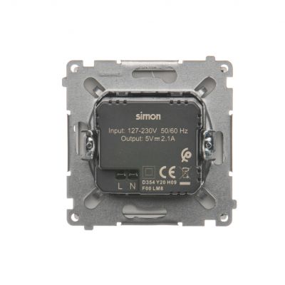 Simon Basic Ładowarka 2 x USB 2.1 A 5V DC 230V srebrny mat BMC2USB.01/43 KONTAKT (BMC2USB.01/43)