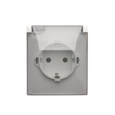 Simon Aquaclick Gniazdo wtyczkowe IP44 Schuko pojedyncze klapka transparentna 16A 250 V~ zaciski śrubowe, biały ACGSZ1C/11A KONTAKT (ACGSZ1C/11A)