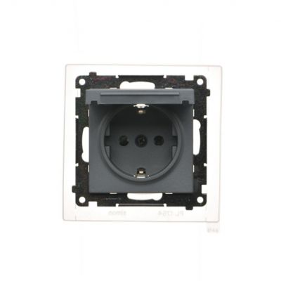 Simon 55 Gniazdo Schuko do wersji IP44 z przesłonami z uszczelką ramki szybkozłączka Klapka W kolorze pokrywy Grafitowy mat TGSZ1BCZ.01/116 KONTAKT (TGSZ1BCZ.01/116)