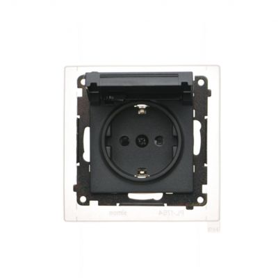 Simon 55 Gniazdo Schuko do wersji IP44 z przesłonami z uszczelką ramki szybkozłączka Klapka W kolorze pokrywy Czarny mat TGSZ1BCZ.01/149 KONTAKT (TGSZ1BCZ.01/149)
