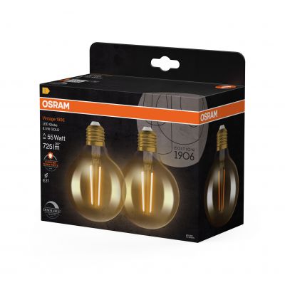 Żarówka LED 2szt. dekoracyjna kula E27 6,5W 725lm 2400K ciepła biel ściemnialna Vintage OSRAM (4058075754737)