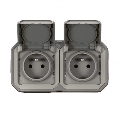NOWE PLEXO - GNIAZDO 2X2P+Z POZIOME KOMPLET NATYNKOWY 16 A - 250 V SZARE LEGRAND (069768L)