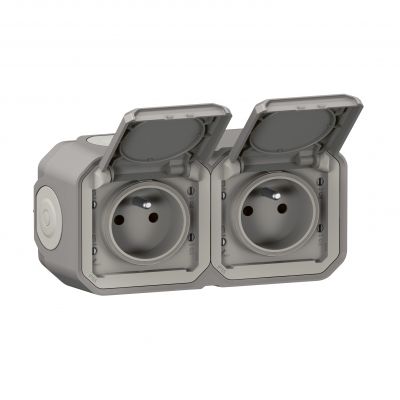 NOWE PLEXO - GNIAZDO 2X2P+Z POZIOME KOMPLET NATYNKOWY 16 A - 250 V SZARE LEGRAND (069768L)