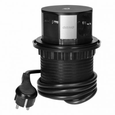 Gniazdo meblowe O10cm wysuwane z blatu z ładowarką indukcyjną, ładowarką USB i przewodem 1,5m, 3x2P+ OR-GM-9017(GS) ORNO (OR-GM-9017(GS))