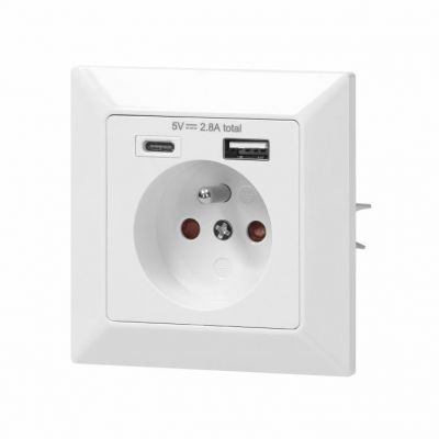 Gniazdo pojedyncze 2P+Z, USB-A + USB-C ,Wyjście 5VDC Max 2,8A OR-AE-13232 ORNO (OR-AE-13232)