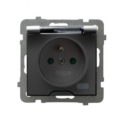 AS Gniazdo bryzgoszczelne z uziemieniem IP44 z przesłonami torów prądowych klapka przezroczysta kolor srebro GPH-1GZP/m/18/d OSPEL (GPH-1GZP/m/18/d)