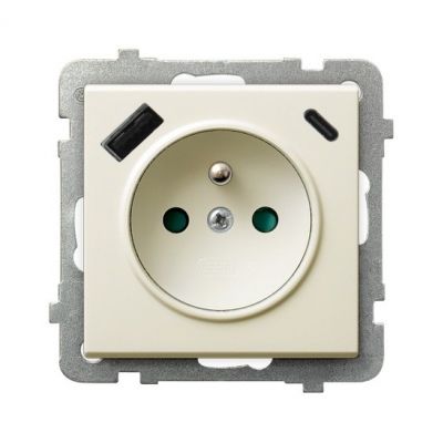 SONATA Gniazdo pojedyncze z uziemieniem z przesłonami torów prądowych z ładowarką USB A+C kolor ecru GP-1RZPUSBAC/m/27 OSPEL (GP-1RZPUSBAC/m/27)