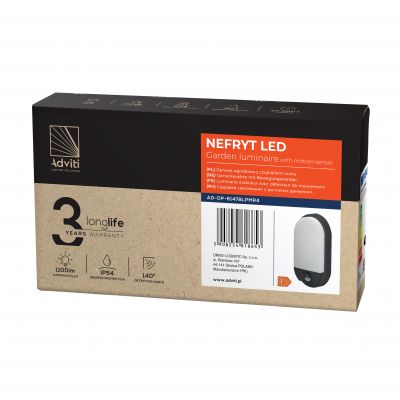 NEFRYT LED 15W, oprawa ogrodowa z czujnikiem ruchu, 1100lm, IP54, 4000K, czarna AD-OP-6147BLPMR4 ORNO (AD-OP-6147BLPMR4)