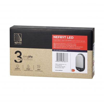 NEFRYT LED 15W, oprawa ogrodowa z czujnikiem ruchu, 1100lm, IP54, 4000K, szara AD-OP-6147GLPMR4 ORNO (AD-OP-6147GLPMR4)
