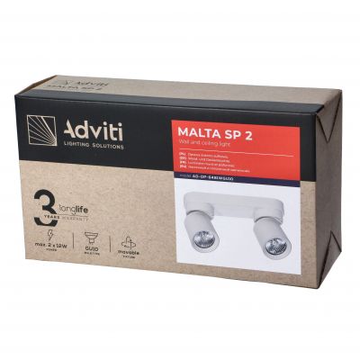 Oprawa ścienno-sufitowa MALTA SP 2 GU10 max. 2x12W IP20 biała ORNO (AD-OP-6481WGU10)