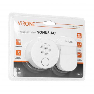 Dzwonek bezprzewodowy SONUS AC, sieciowy, przycisk bezbateryjny, learning system, 38 dźwięków, 100m DB-2 ORNO (DB-2)