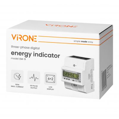 Licznik wskaźnik żużycia energii elektrycznej 3-fazowy 100A 4 moduły th35 VIRONE (EM-9)