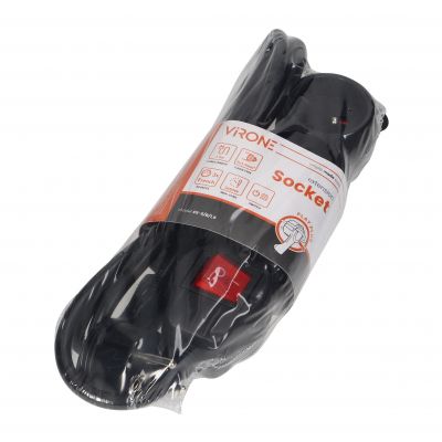 Przedłużacz 3-krotny 2P+Z z wyłącznikiem 1,5m H05VV-F 3x1,5mm2 Imax=16A płaska wtyczka czarny ES-5/B/1,5 ORNO (ES-5/B/1,5)