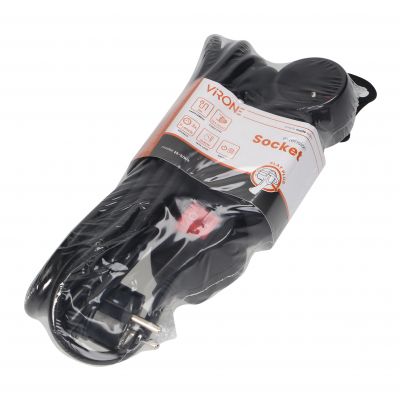 Przedłużacz 3-krotny 2P+Z z wyłącznikiem 5m H05VV-F 3x1,5mm2 Imax=16A płaska wtyczka, czarny ES-5/B/5 ORNO (ES-5/B/5)