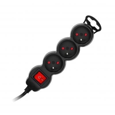 Przedłużacz 3-krotny 2P+Z z wyłącznikiem 5m H05VV-F 3x1,5mm2 Imax=16A płaska wtyczka, czarny ES-5/B/5 ORNO (ES-5/B/5)