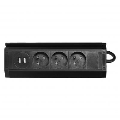 Gniazdo meblowe z uchwytem na telefon, ładowarką USB i przewodem 1,5m, 3x2P+Z, 2xUSB (typ A, 2,4A), FS-15/B ORNO (FS-15/B)
