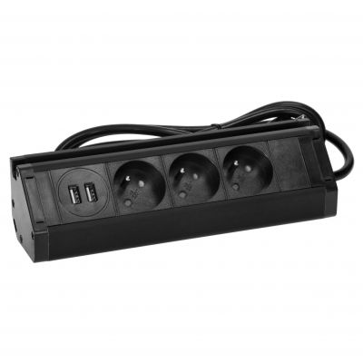 Gniazdo meblowe z uchwytem na telefon, ładowarką USB i przewodem 1,5m, 3x2P+Z, 2xUSB (typ A, 2,4A), FS-15/B ORNO (FS-15/B)
