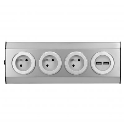 Gniazdo meblowe, kuchenne montowane na rzepy, z ładowarką USB - 3x2P+Z, 2xUSB, INOX. FS-3 ORNO (FS-3)
