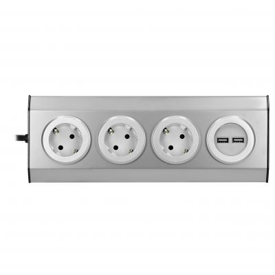 Gniazdo meblowe, kuchenne z ładowarką USB, montowane na rzepy z przewodem 1,5m - 3x2P+Z schuko, 2xUS FS-4(GS) ORNO (FS-4(GS))