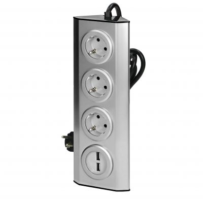 Gniazdo meblowe, kuchenne z ładowarką USB, montowane na rzepy z przewodem 1,5m - 3x2P+Z schuko, 2xUS FS-4(GS) ORNO (FS-4(GS))