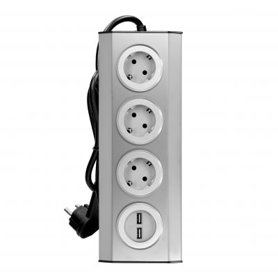 Gniazdo meblowe, kuchenne z ładowarką USB, montowane na rzepy z przewodem 1,5m - 3x2P+Z schuko, 2xUS FS-4(GS) ORNO (FS-4(GS))