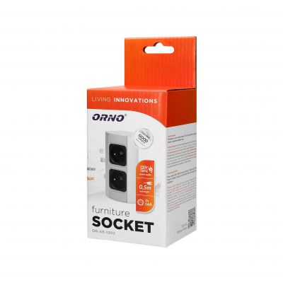 Gniazdo meblowe bez wyłącznika, 2x2P+Z, srebrne OR-AE-1303/G ORNO (OR-AE-1303/G)