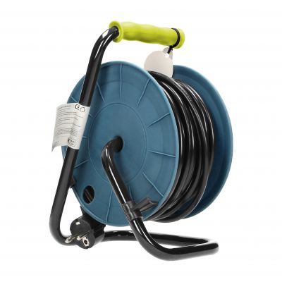 Przedłużacz bębnowy MINI, 4 gniazda 2P+Z (Schuko), metalowy stojak, polwinit H05VV-F 3x1mm2 , długość 15m, limonkowy OR-AE-1339/L(GS) ORNO (OR-AE-1339/L(GS))