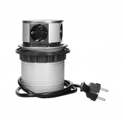 Gniazdo meblowe O10cm wysuwane z blatu z przewodem 1,5m, 4x2P+Z, wersja schuko OR-AE-1341(GS) ORNO (OR-AE-1341(GS))