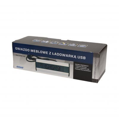 Gniazdo meblowe z ładowarką USB i przewodem 1,8m, 3x2P+Z, 2xUSB (typ A, 2,1A) OR-AE-1360 ORNO (OR-AE-1360)