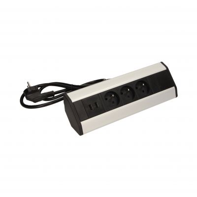 Gniazdo meblowe z ładowarką USB i przewodem 1,8m, 3x2P+Z, 2xUSB (typ A, 2,1A) OR-AE-1360 ORNO (OR-AE-1360)