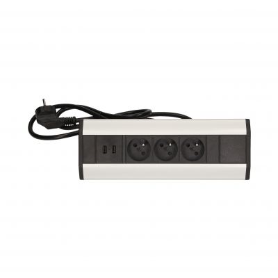 Gniazdo meblowe z ładowarką USB i przewodem 1,8m, 3x2P+Z, 2xUSB (typ A, 2,1A) OR-AE-1360 ORNO (OR-AE-1360)