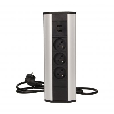 Gniazdo meblowe z ładowarką USB i przewodem 1,8m, 3x2P+Z, 2xUSB (typ A, 2,1A) OR-AE-1360 ORNO (OR-AE-1360)