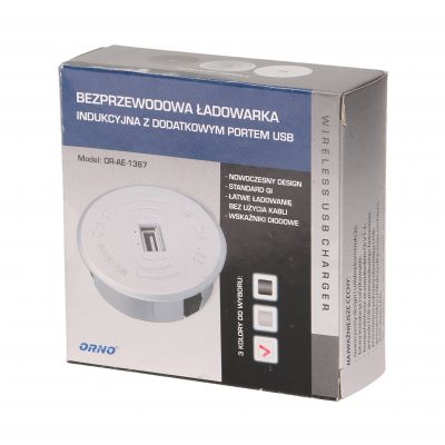 Bezprzewodowa ładowarka indukcyjna z dodatkowym portem USB, biała OR-AE-1367/W ORNO (OR-AE-1367/W)