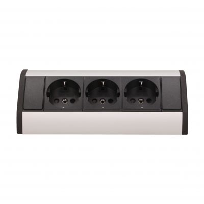 Gniazdo meblowe 3x2P+Z, schuko, czarno-srebrne OR-GM-9001/B-G(GS) ORNO (OR-GM-9001/B-G(GS))