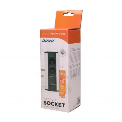 Gniazdo meblowe 2x2P+Z z wyłącznikiem, schuko, czarno-srebrne OR-GM-9002/B-G(GS) ORNO (OR-GM-9002/B-G(GS))
