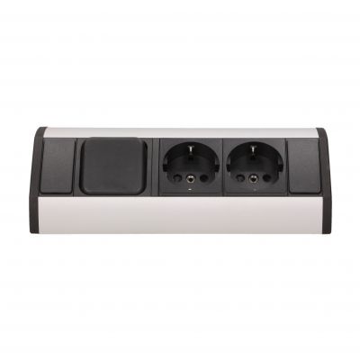 Gniazdo meblowe 2x2P+Z z wyłącznikiem, schuko, czarno-srebrne OR-GM-9002/B-G(GS) ORNO (OR-GM-9002/B-G(GS))