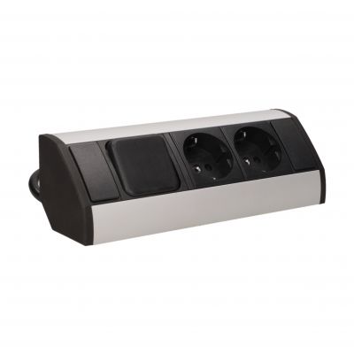 Gniazdo meblowe 2x2P+Z z wyłącznikiem, schuko, czarno-srebrne OR-GM-9002/B-G(GS) ORNO (OR-GM-9002/B-G(GS))