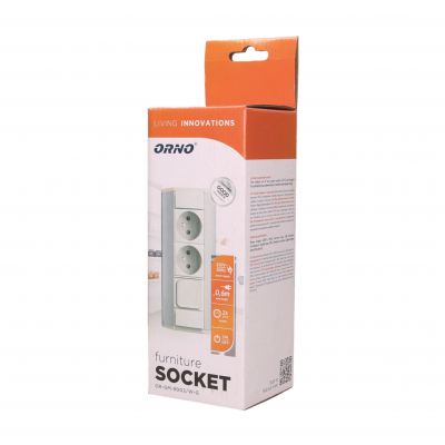 Gniazdo meblowe 2x2P+Z z wyłącznikiem, biało-srebrne OR-GM-9002/W-G ORNO (OR-GM-9002/W-G)