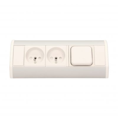 Gniazdo meblowe 2x2P+Z z wyłącznikiem, biało-srebrne OR-GM-9002/W-G ORNO (OR-GM-9002/W-G)