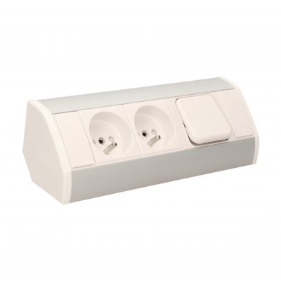 Gniazdo meblowe 2x2P+Z z wyłącznikiem, biało-srebrne OR-GM-9002/W-G ORNO (OR-GM-9002/W-G)