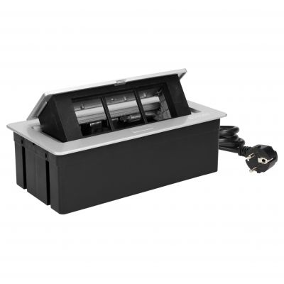 NOEN Kaseta meblowa wpuszczana w blat ze zintegrowaną ramką PCV na gniazda modułowe 3 x 45x45mm lub OR-GM-9010/G ORNO (OR-GM-9010/G)