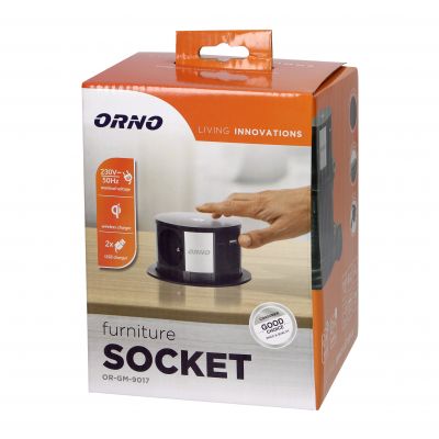 Gniazdo meblowe O10cm wysuwane z blatu z ładowarką indukcyjną, ładowarką USB i przewodem 1,5m, 3x2P+ OR-GM-9017 ORNO (OR-GM-9017)