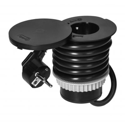 Gniazdo meblowe O6cm z rotacyjną pokrywą, ładowarką indukcyjną, ładowarką USB i przewodem 1,5m, 1x2P OR-GM-9028 ORNO (OR-GM-9028)