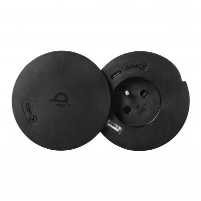 Gniazdo meblowe O6cm z rotacyjną pokrywą, ładowarką indukcyjną, ładowarką USB i przewodem 1,5m, 1x2P OR-GM-9028 ORNO (OR-GM-9028)
