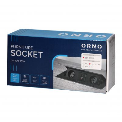Gniazdo meblowe wpuszczane w blat z płaskim frezowanym rantem i ładowarką USB 2x2P+Z 2xUSB typ A+C ORNO (OR-GM-9034/B)