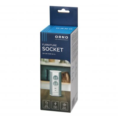 Gniazdo meblowe narożne 2x2P+Z 2xUSB kuchnia biało-srebrne OR-GM-9039/W-G VIRONE ORNO (OR-GM-9039/W-G)